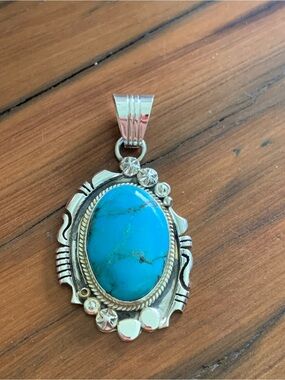 Sterling Silver Turquoise Pendant - Vibrant Blue Oval Stone